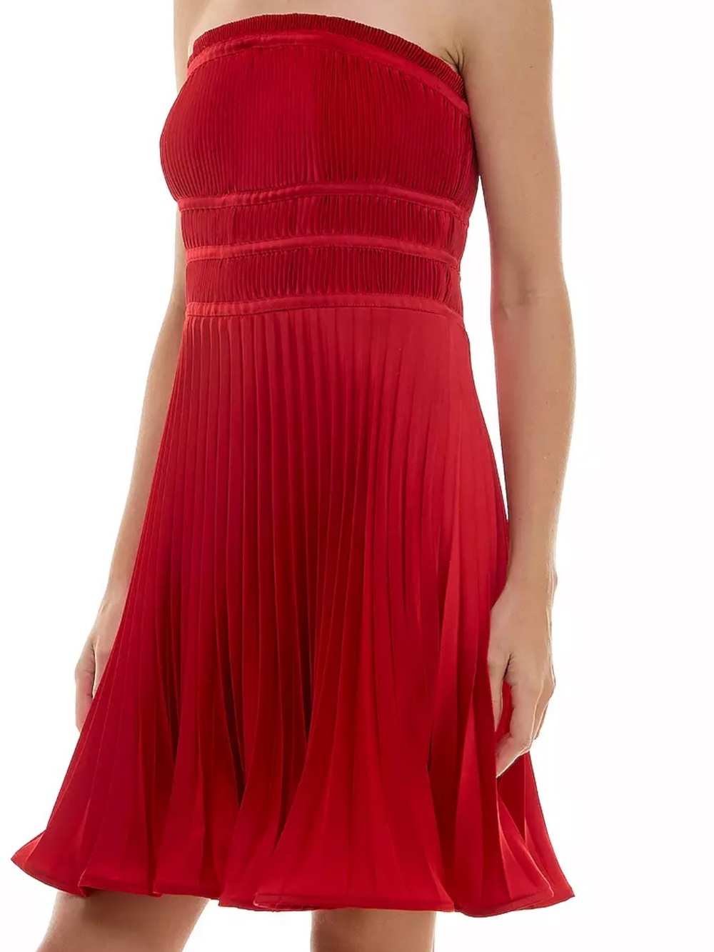 Strapless Red satin Pleated  cocktail dress